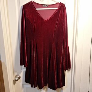 Red Velvet Mini Dress Flared Sleeves Y2K Vintage